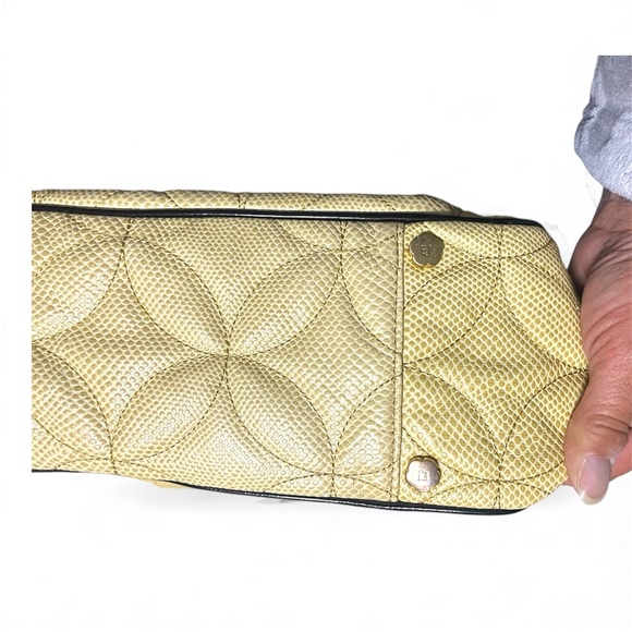 Vintage! Eric Javits quilted leather shoulder bag in tan with black patent trim - Picture 6 of 13